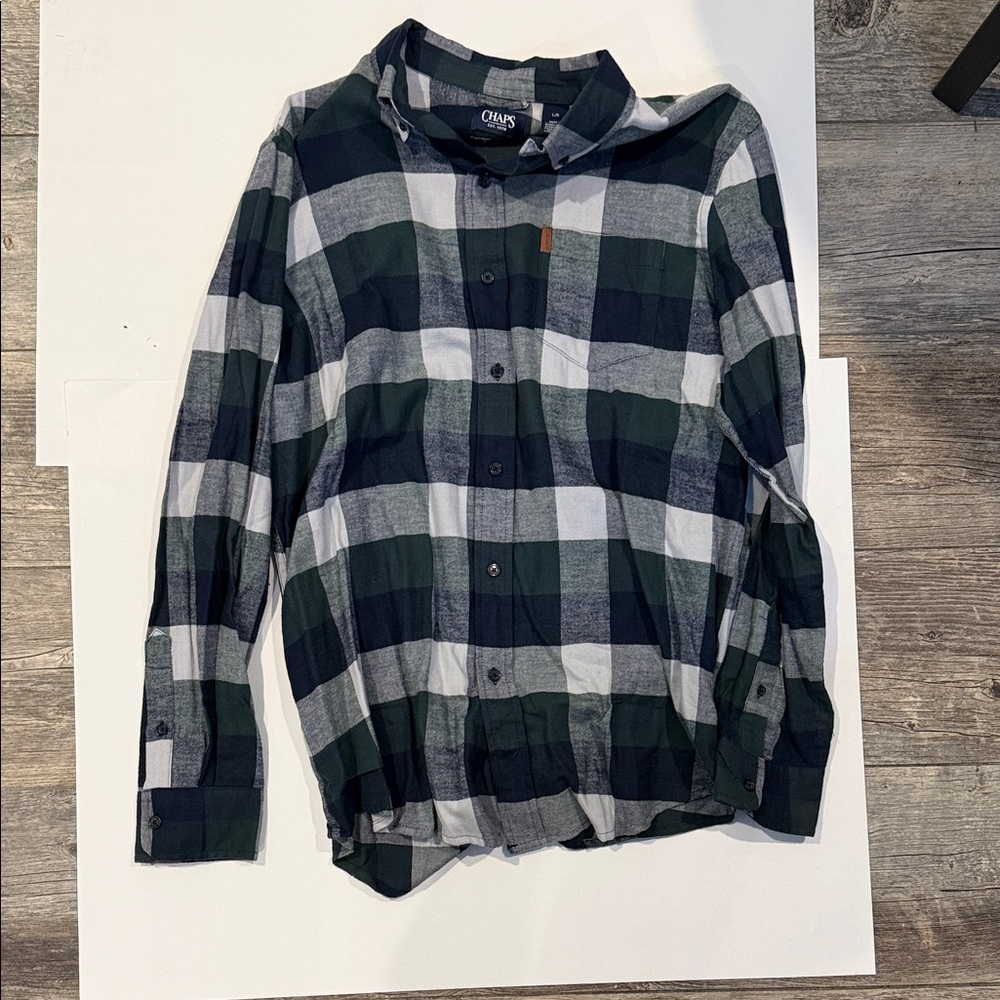 Chaps Navy and Green Checkered Button Down Shirt